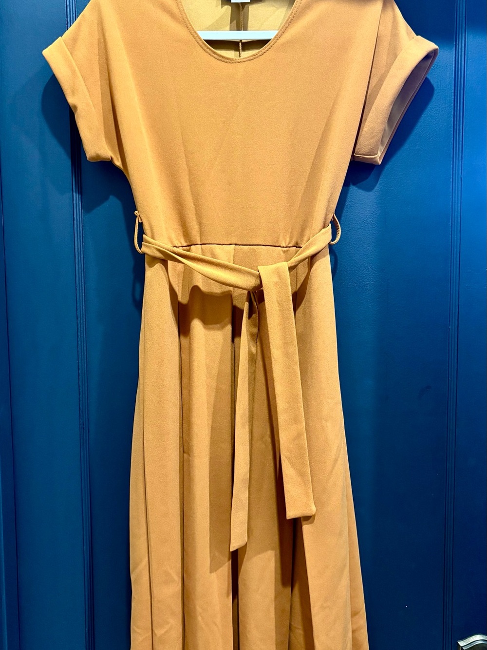 Ashley Blue Mustard Short-Sleeve Belted women’s Dress